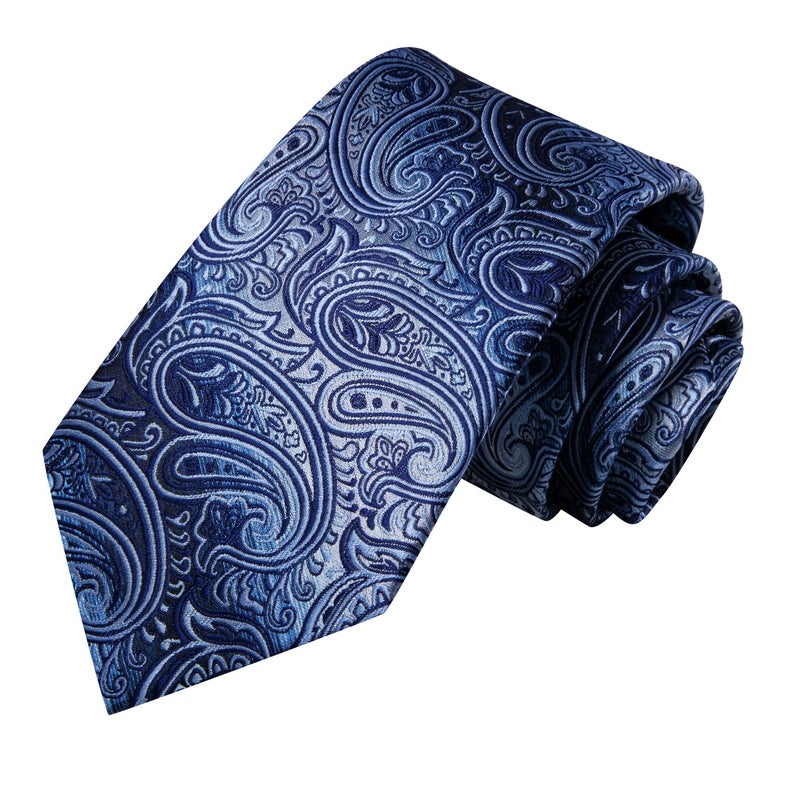 Hi-Tie Silk Paisley Ties for Men Necktie Pocket Square Cufflinks Set Foral Tie Sets Formal Business,Blue - Image 4
